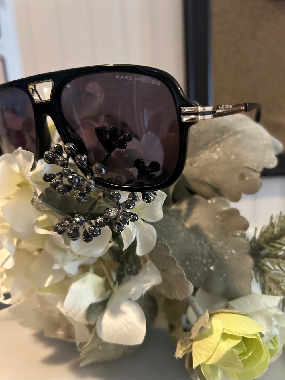 Marc Jacobs Black Oversized Women's Sunglasses with Silver Accents